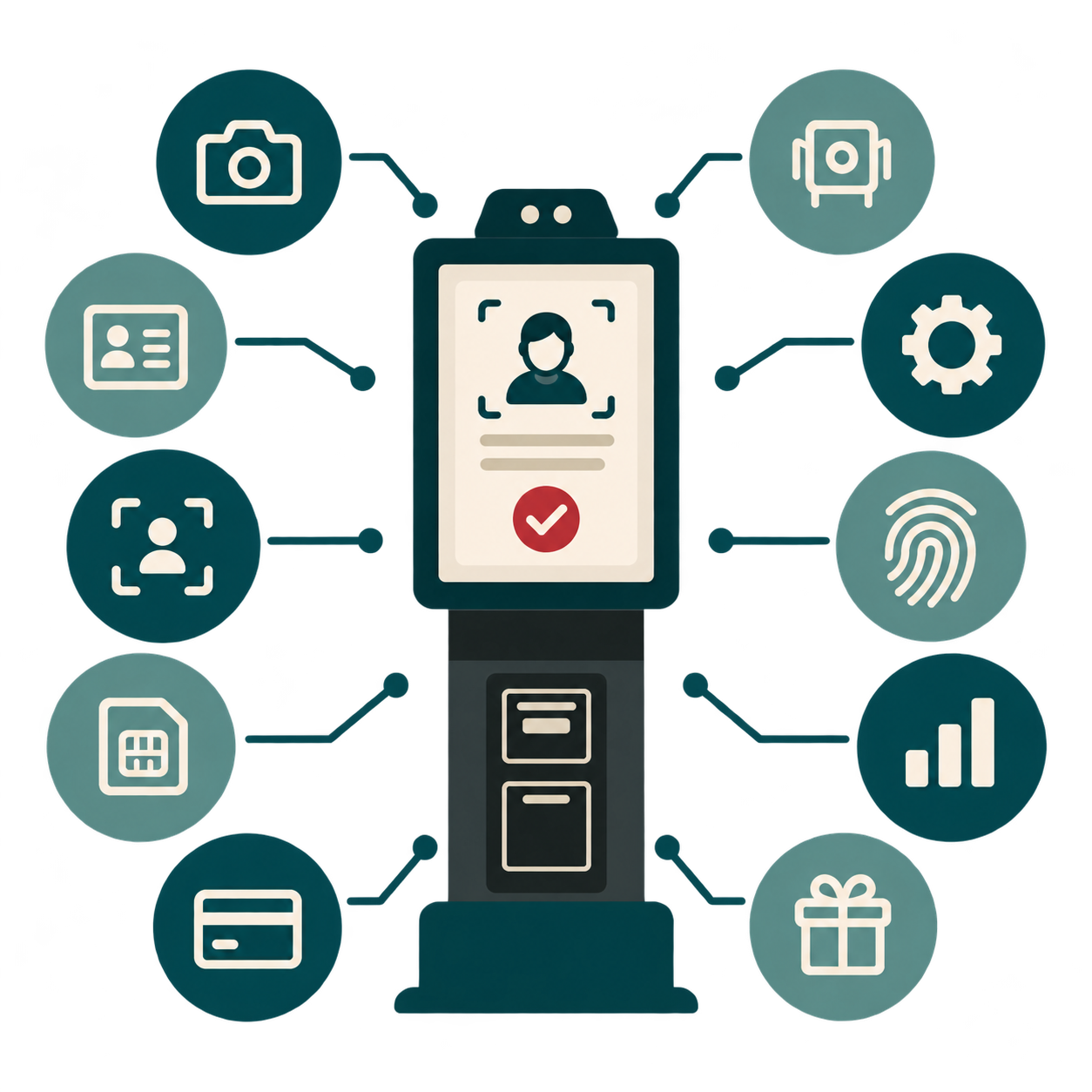 Dwarvo kiosk with connected symbols for identity, payments, rewards and other configurable services