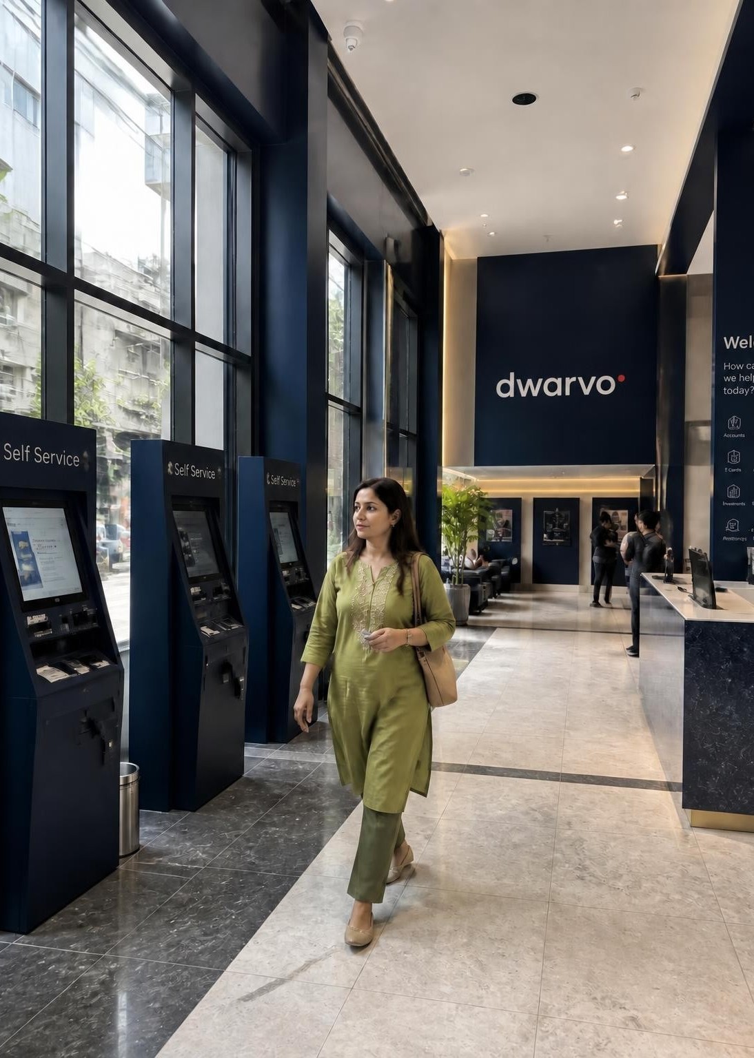 Concept of a Dwarvo self-service area with multiple kiosks